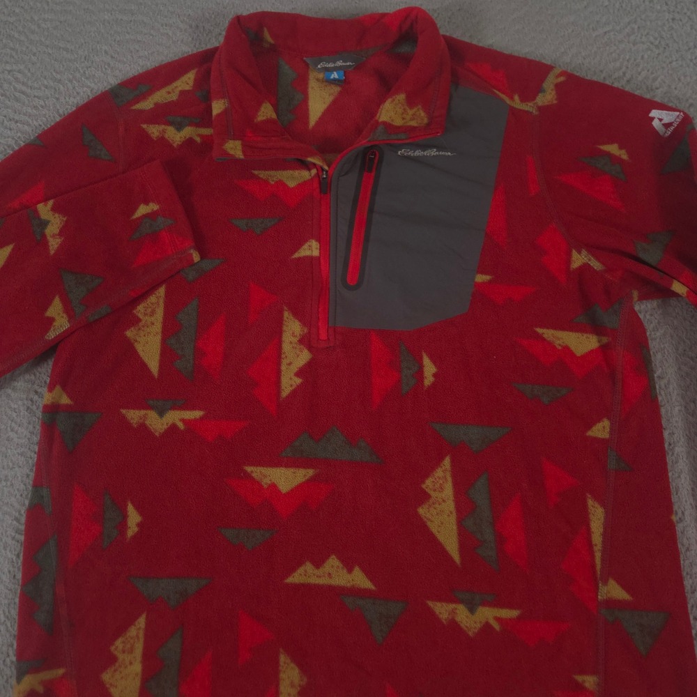 Eddie Bauer Pullover Mens L Multi First Ascent Fleece Geometric Mountain 1/4 Zip